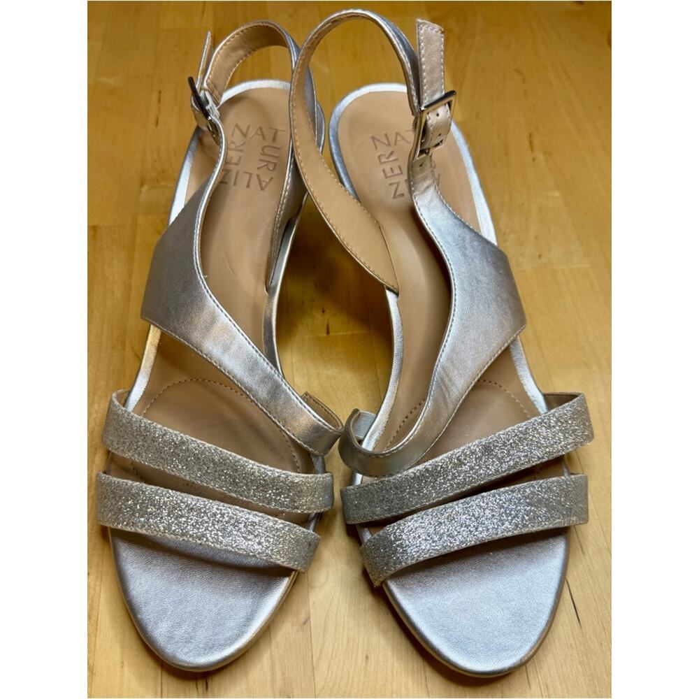 Naturalizer Silver Metallic Slingback Sandals with Glitter Straps